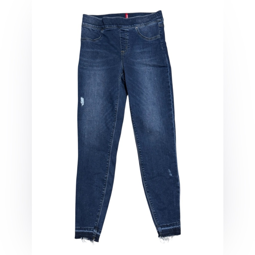039 SPANX Women's Distressed Ankle High Rise Skinny Denim Jean, - Blue, Medium